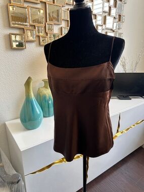 BCBG MaxAzria satin jewel tone brown silk Cami with adjustable straps L
